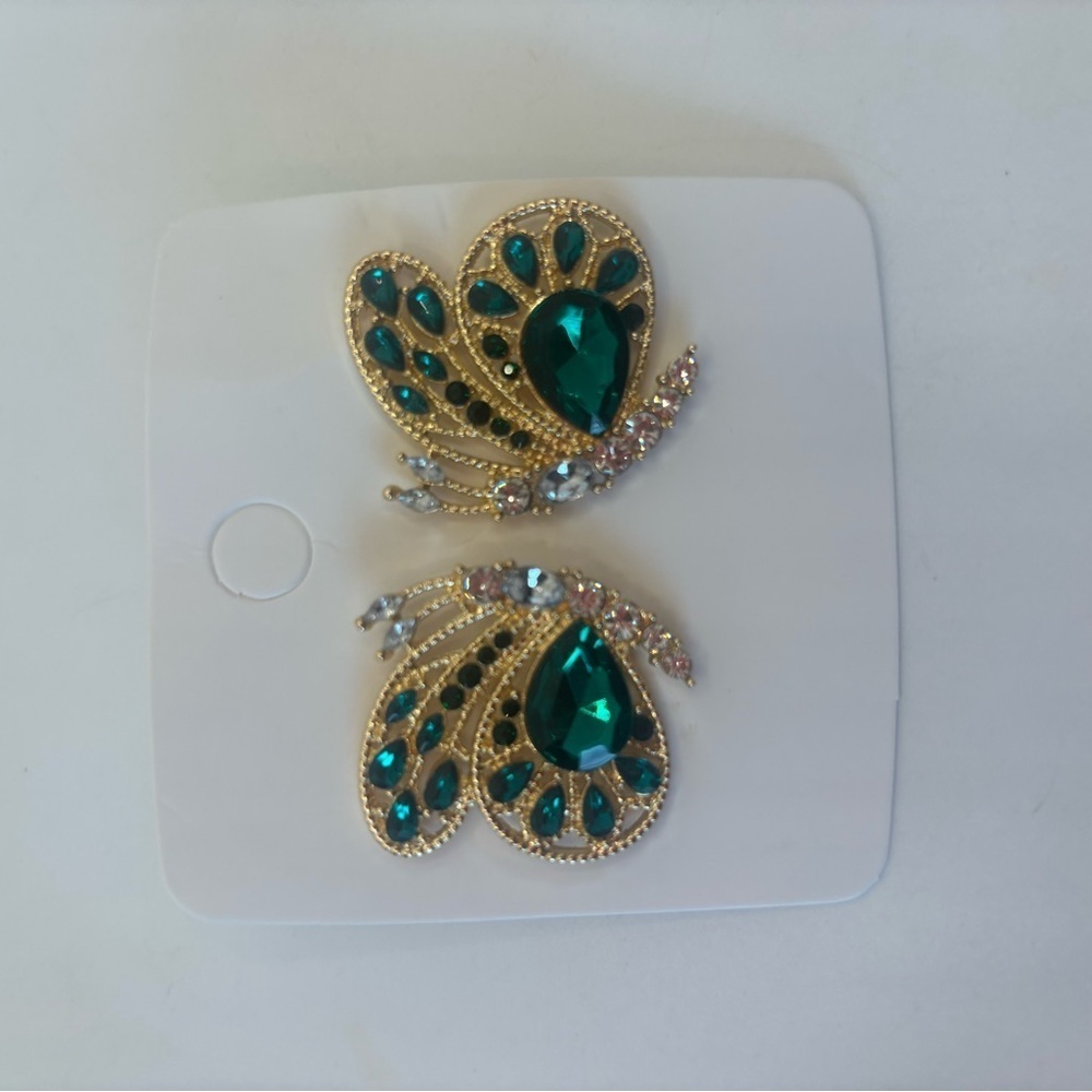 Elegant Butterfly Earrings with Teal and Gold Accents